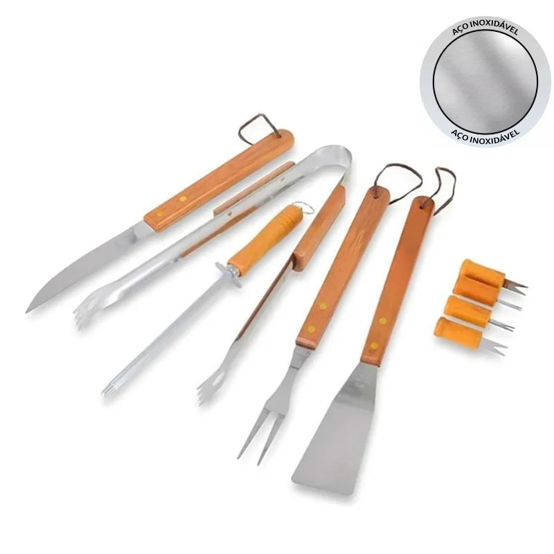 Kit de Churrasco Completo - 9 peças + maleta