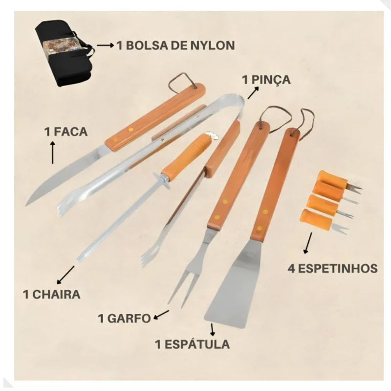 Kit de Churrasco Completo - 9 peças + maleta